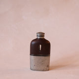 Vintage James Dixon Hip Flask | Brown Leather Bound Glass
