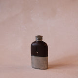 Vintage Leather and Pewter Cased Glass Bottle Travel Hip Flask