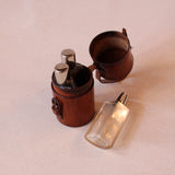 Antique Three Glass Flasks in Brown Leather Case