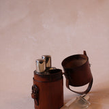 Antique Three Glass Flasks in Brown Leather Case