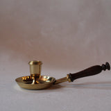 Polished Brass Chamberstick with Wooden Handle