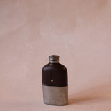 Vintage Leather and Pewter Cased Glass Bottle Travel Hip Flask