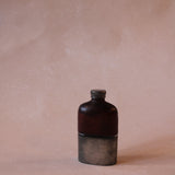 Vintage Leather and Pewter Cased Glass Bottle Travel Hip Flask