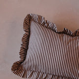 Ruffle Lumbar Pillow Cover Brown White Stripes