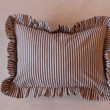 Ruffle Lumbar Pillow Cover Brown White Stripes