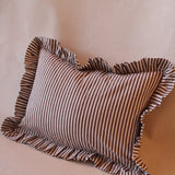 Ruffle Lumbar Pillow Cover Brown White Stripes