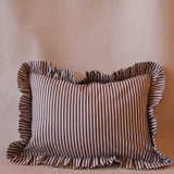 Ruffle Lumbar Pillow Cover Brown White Stripes